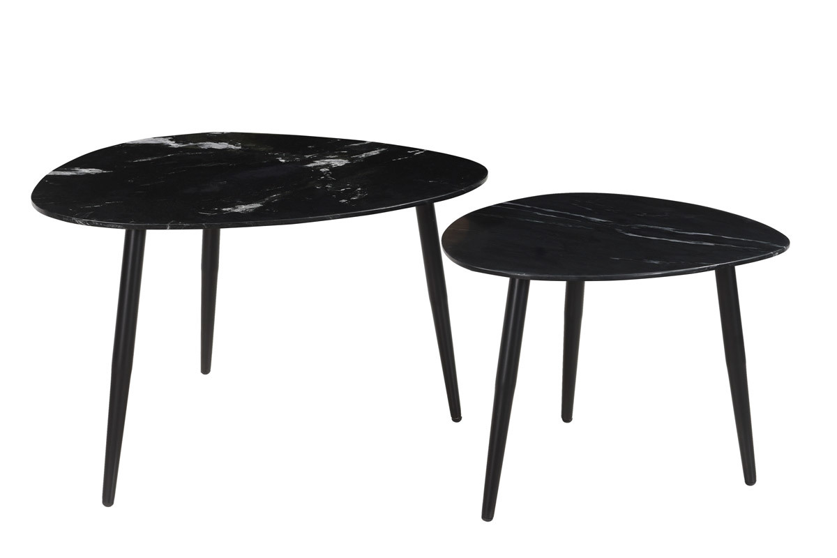 Tables basses gigognes ovales en marbre noir et mtal (lot de 2) PLATZ