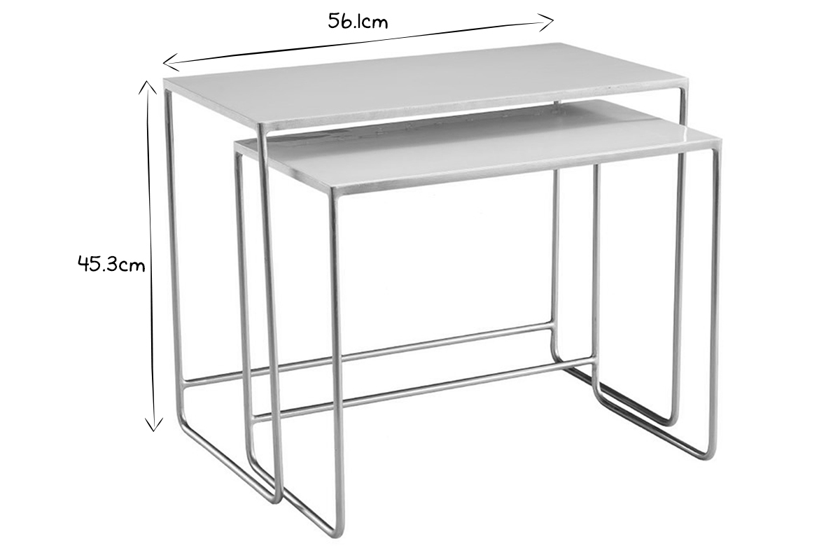 Tables basses gigognes rectangulaires design blanc et mtal dor (lot de 2) WESS