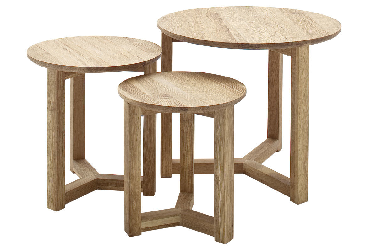 Tables basses gigognes rondes bois clair chne massif (lot de 3) DANAKIL