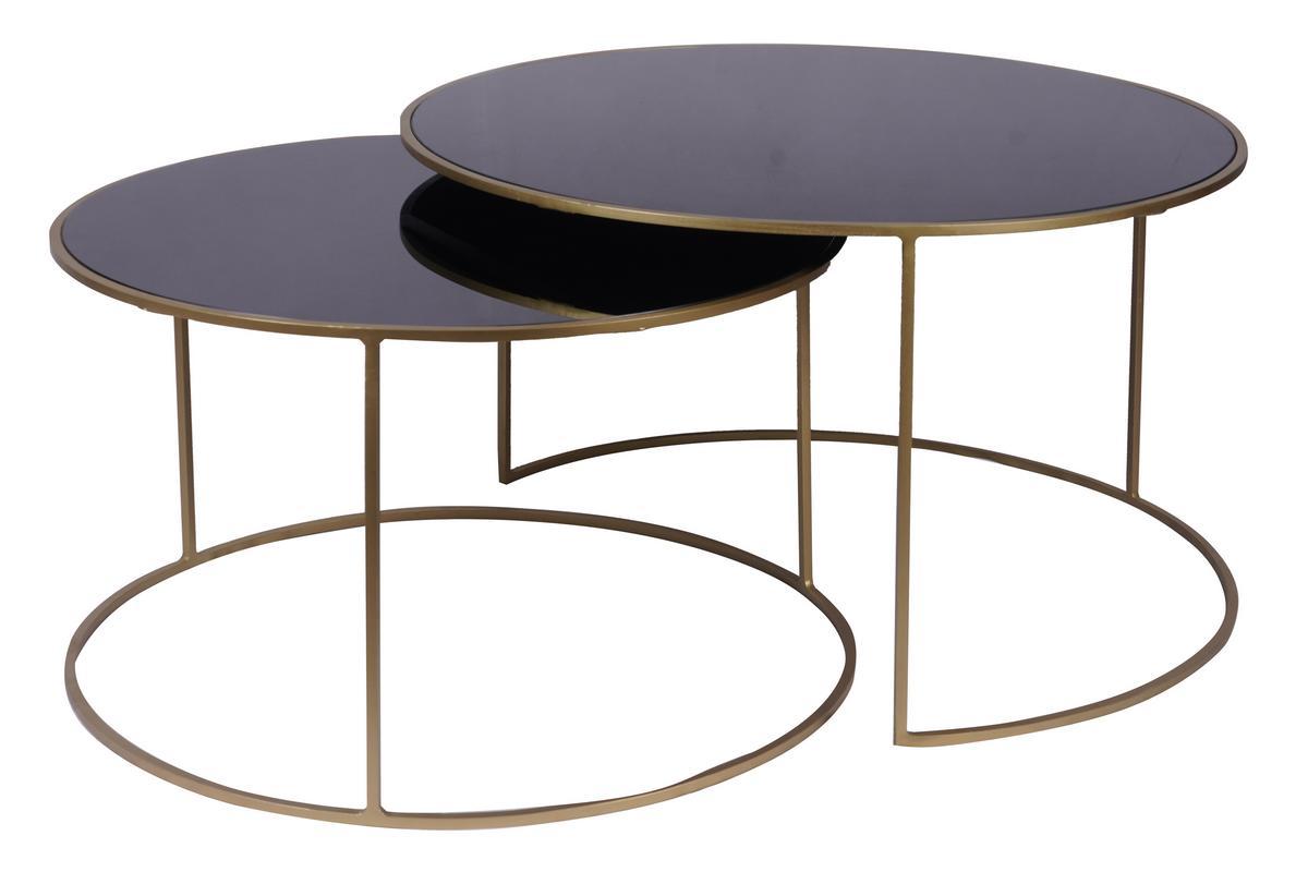 Tables basses gigognes rondes design mtal dor et verre teint noir (lot de 2) ROXO