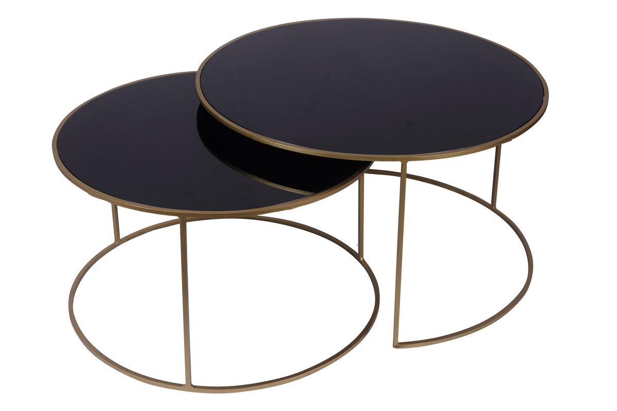 Tables basses gigognes rondes design mtal dor et verre teint noir (lot de 2) ROXO