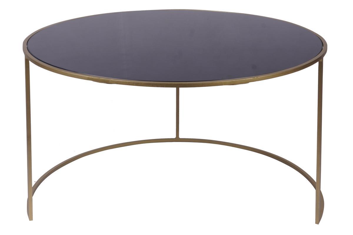 Tables basses gigognes rondes design mtal dor et verre teint noir (lot de 2) ROXO