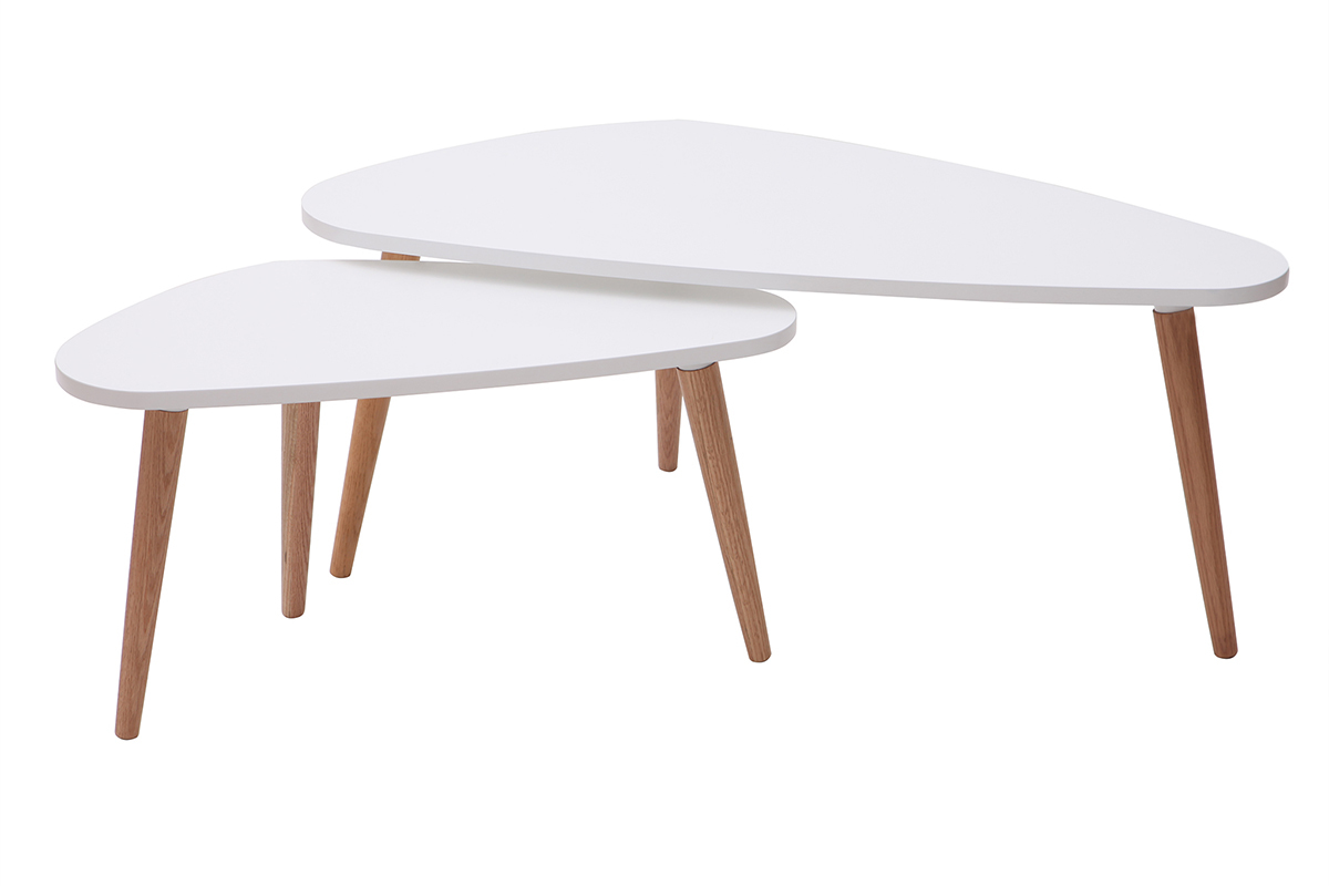 Tables basses gigognes scandinaves blanc et bois clair chne massif (lot de 2) ARTIK