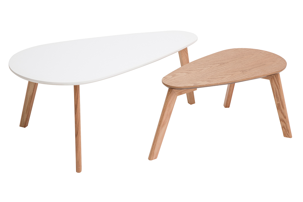 Tables basses gigognes scandinaves bois clair chne et blanc (lot de 2) ARTIK