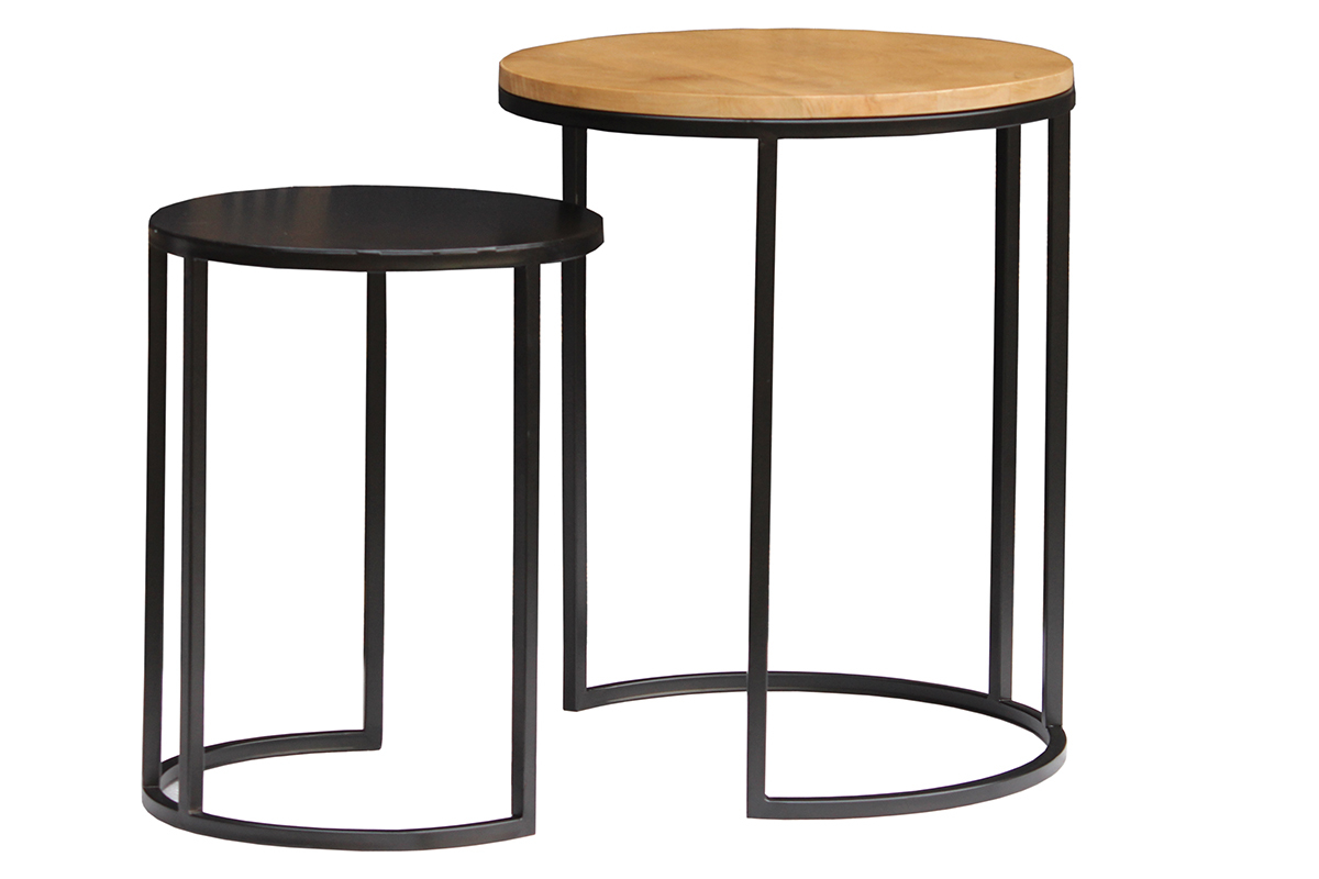 Tables d'appoint gigognes en bois manguier massif et mtal noir TAHL