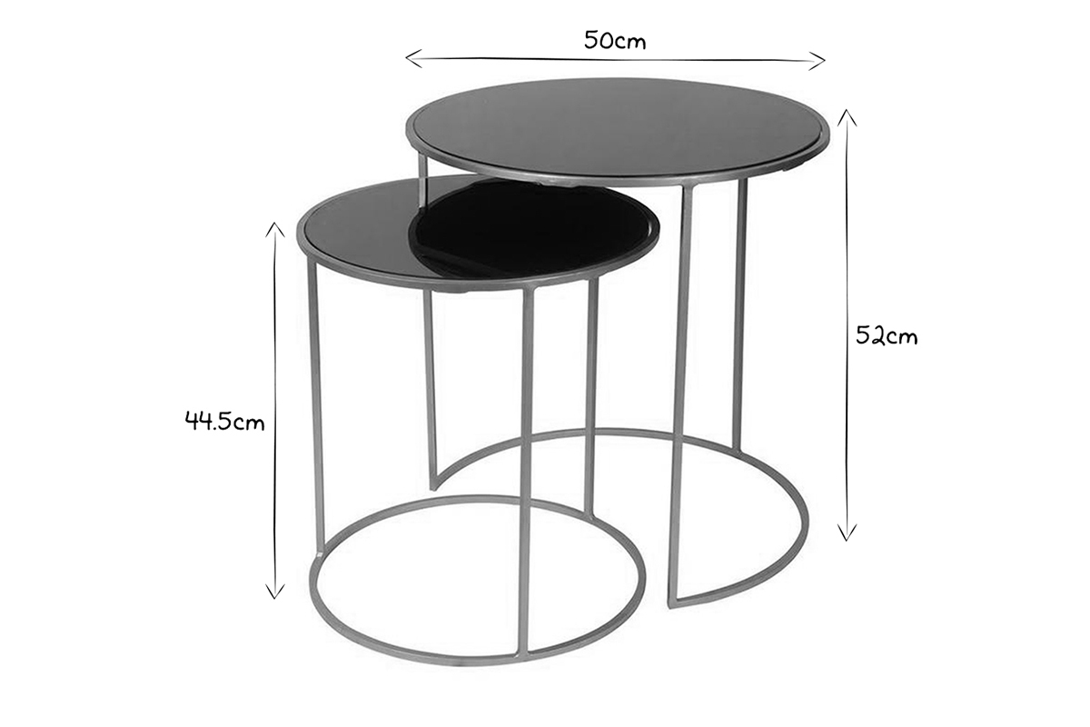 Tables d'appoint gigognes en verre teint noir et mtal dor (lot de 2) JANE