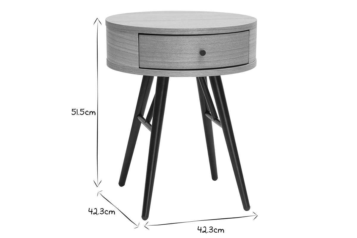 Tables de chevet rondes avec tiroir bois clair et mtal noir D41 cm (lot de 2) KORAL