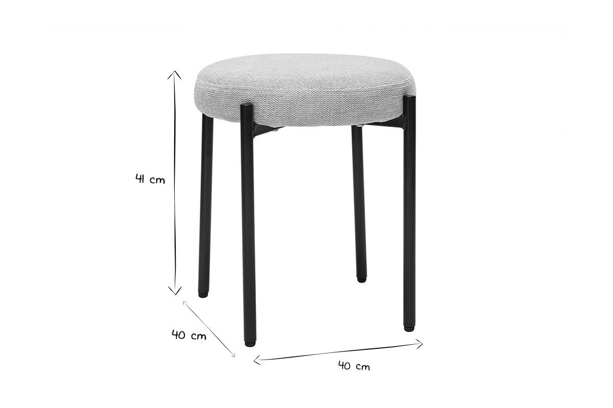 Tabouret bas empilable en tissu effet velours textur beige et mtal noir H41 cm KIKO