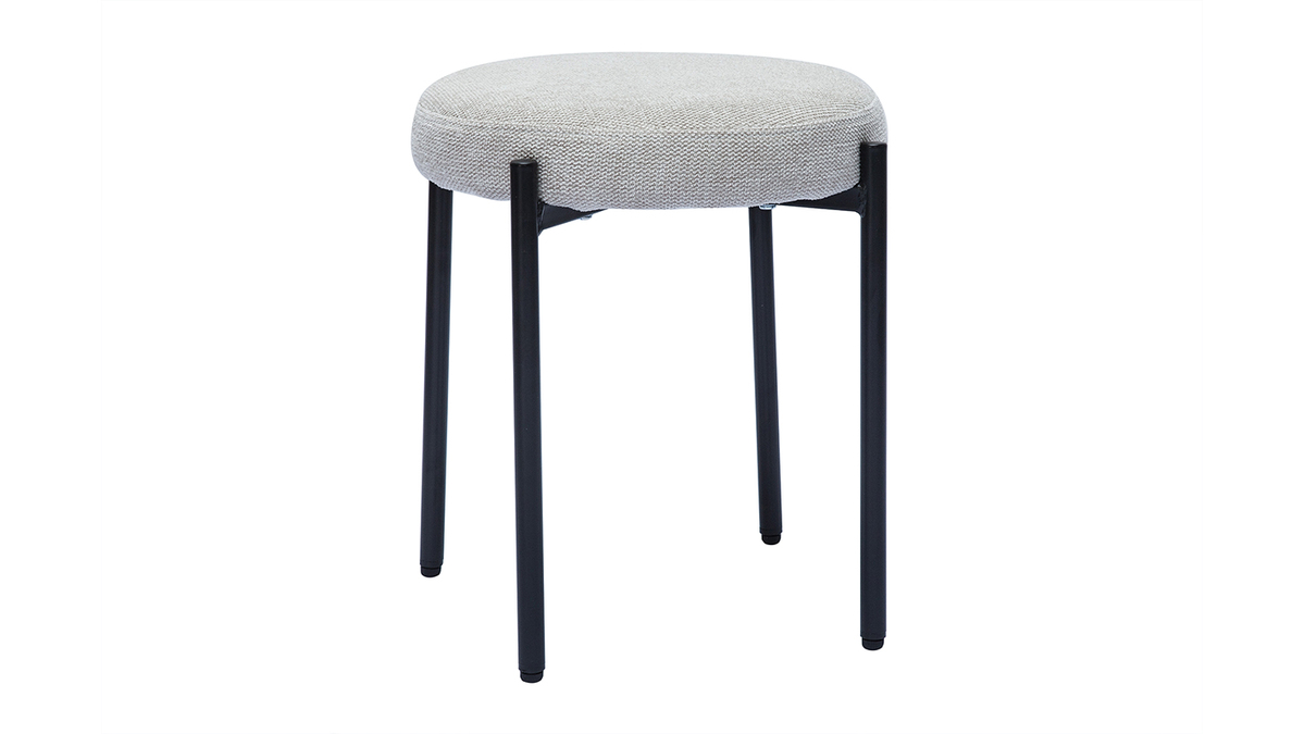 Tabouret bas empilable en tissu effet velours textur beige et mtal noir H41 cm KIKO