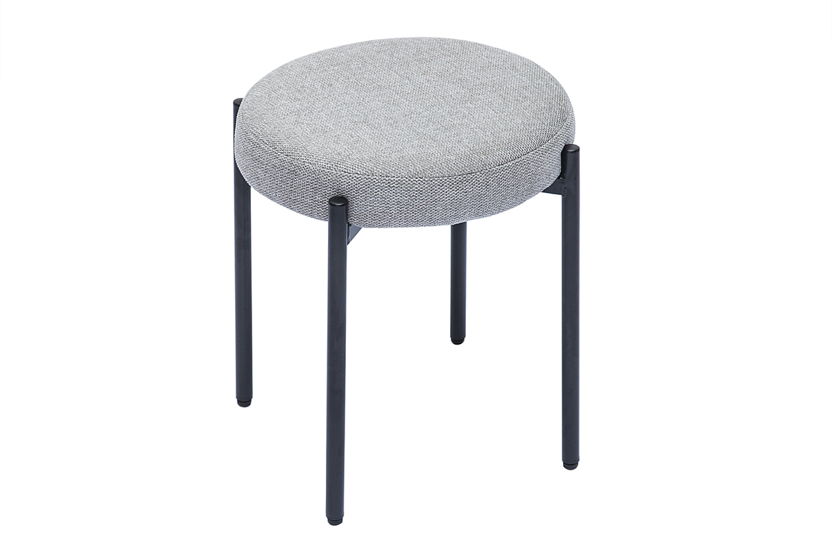 Tabouret bas empilable en tissu effet velours textur gris clair et mtal noir H41 cm KIKO