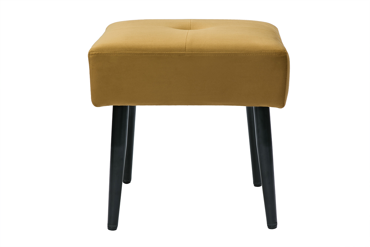 Tabouret bas en tissu effet velours textur bronze et mtal noir H46 cm GUESTA