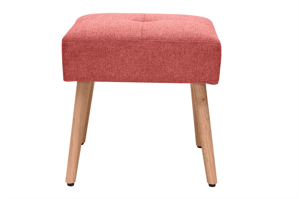 Tabouret bas en tissu effet velours textur terracotta et bois clair massif H46 cm GUESTA