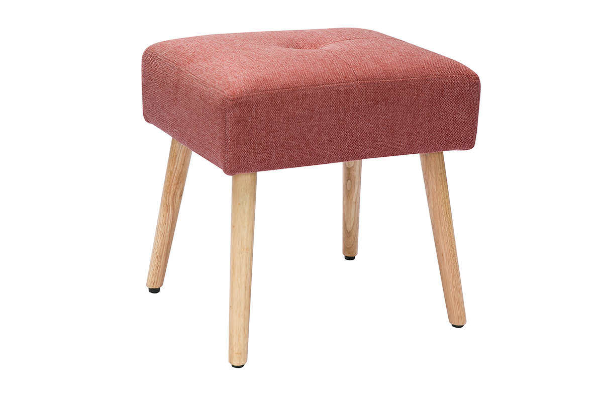 Tabouret bas en tissu effet velours textur terracotta et bois clair massif H46 cm GUESTA