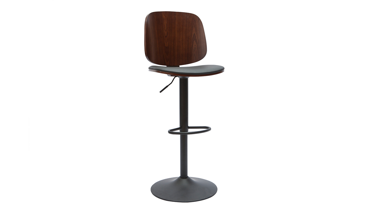 Tabouret de bar ajustable noir et noyer BECK