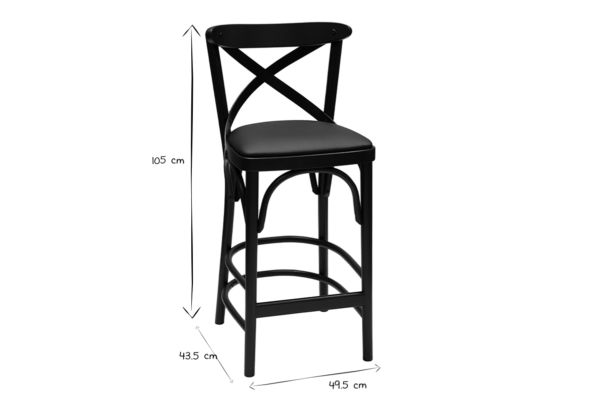 Tabouret de bar bistrot htre massif noir H65 cm MARCEL