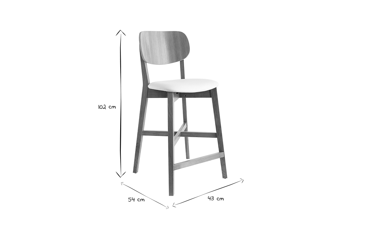 Tabouret de bar bois clair chne et blanc H65 cm LUCIA