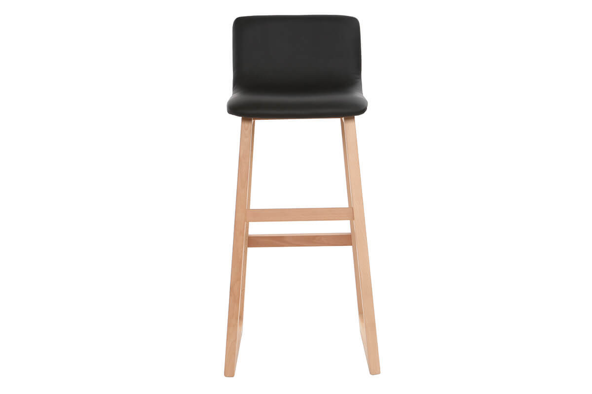 Tabouret de bar bois clair et PU noir 72cm lot de 2 OSAKA