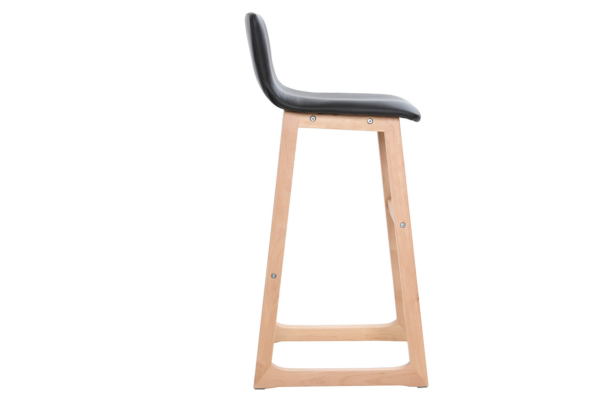 Tabouret de bar bois clair et PU noir 72cm lot de 2 OSAKA