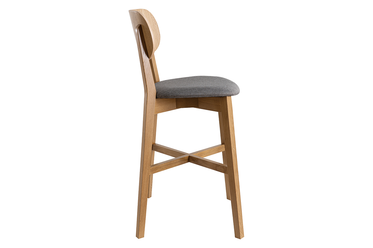 Tabouret de bar chne et assise gris chin H65 cm LUCIA