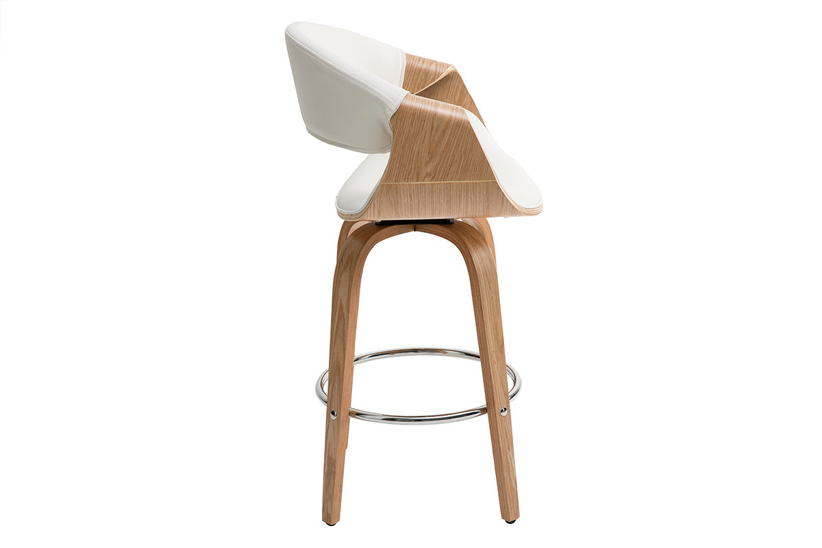 Tabouret de bar design blanc et bois clair 65 cm ARAMIS