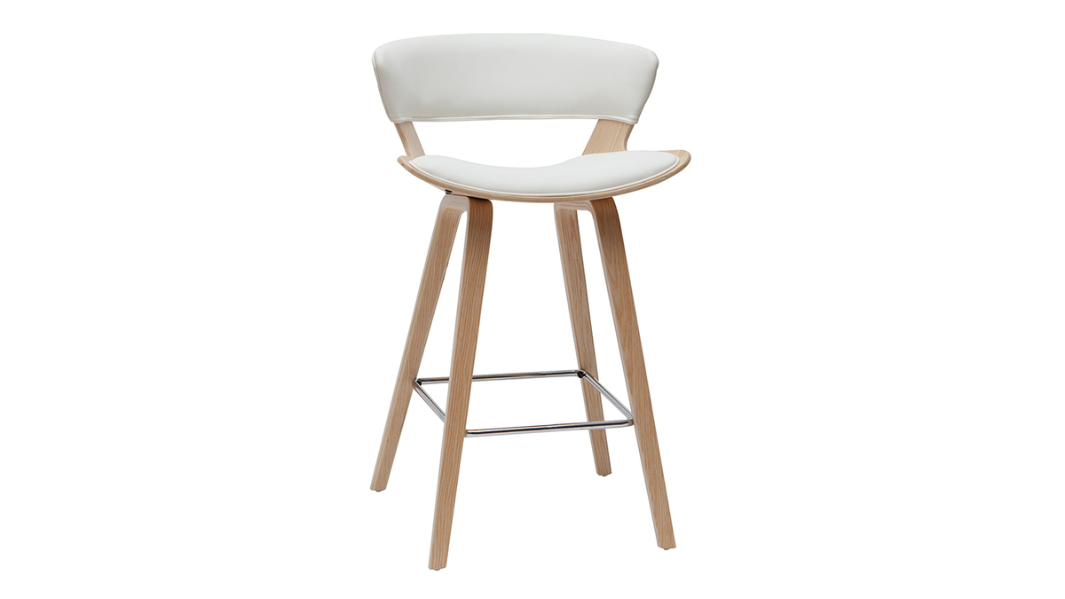 Tabouret de bar design blanc et bois clair H65 cm SYRAH