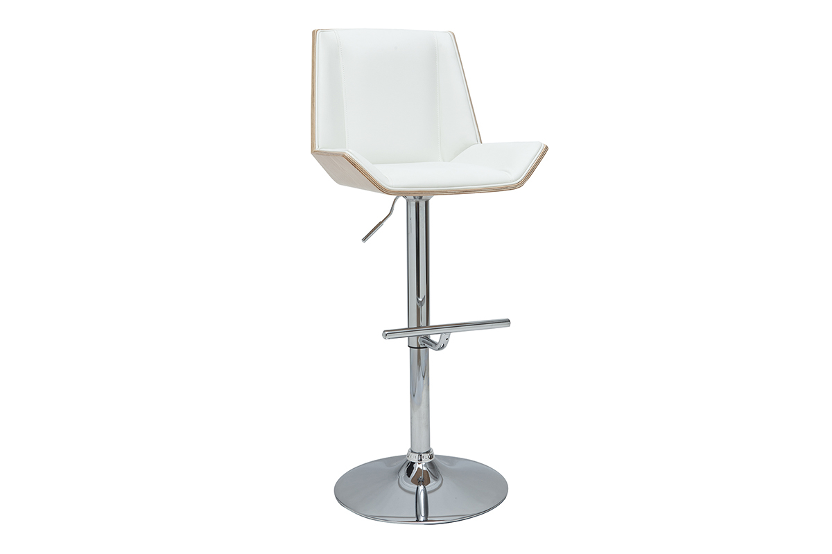 Tabouret de bar design blanc et bois clair MELKIOR