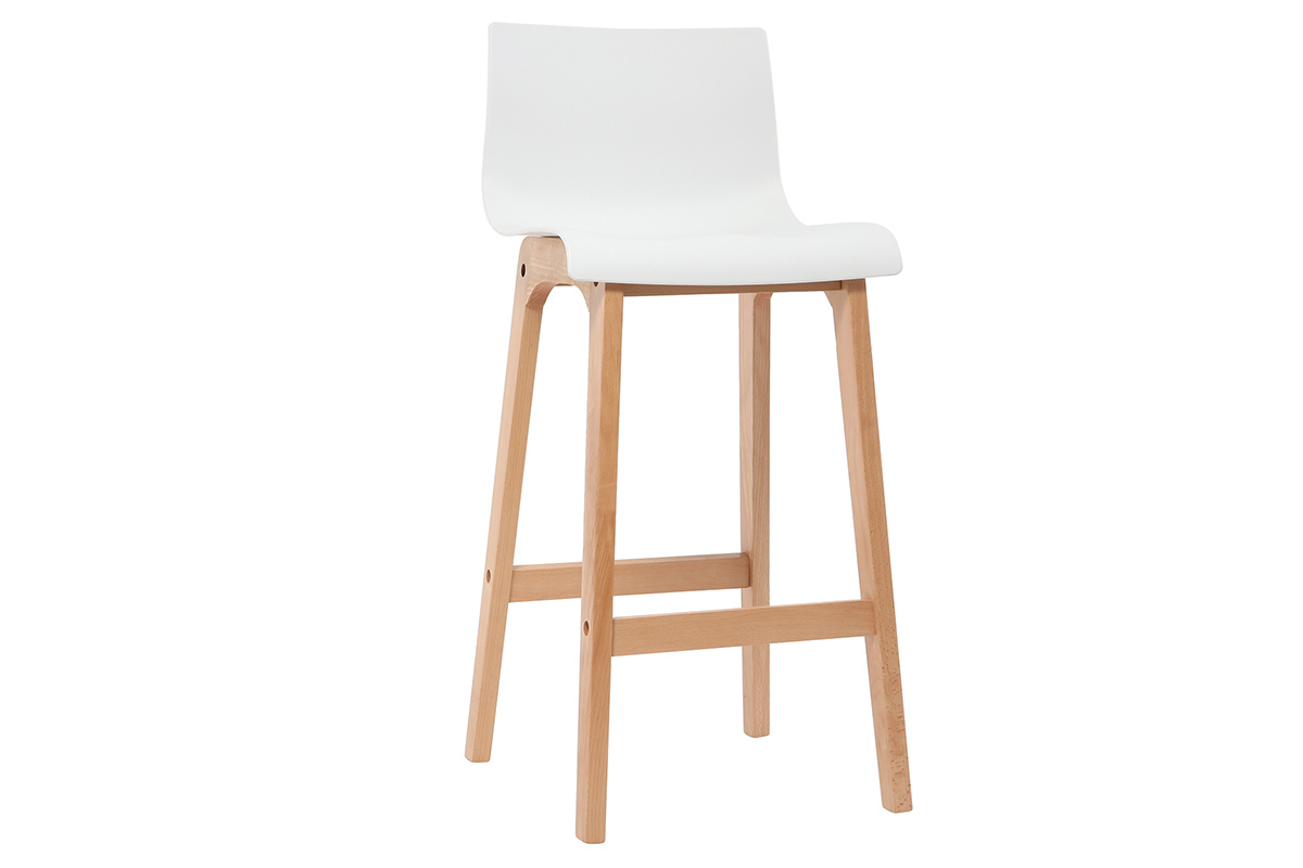 Tabouret de bar design bois et blanc 75 cm (lot de 2) NEW SURF