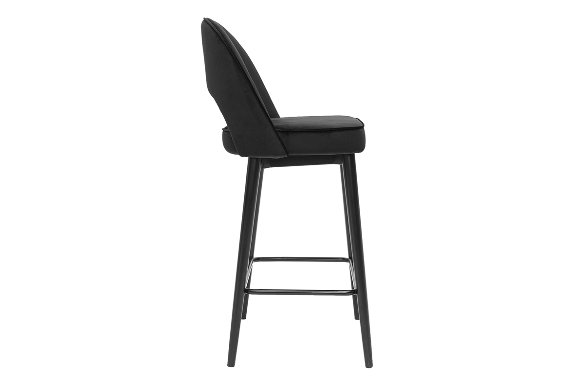 Tabouret de bar design en velours noir et mtal H69 cm BELLEROSE