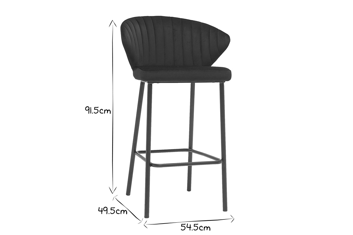 Tabouret de bar design en velours noir H68 cm DALLY