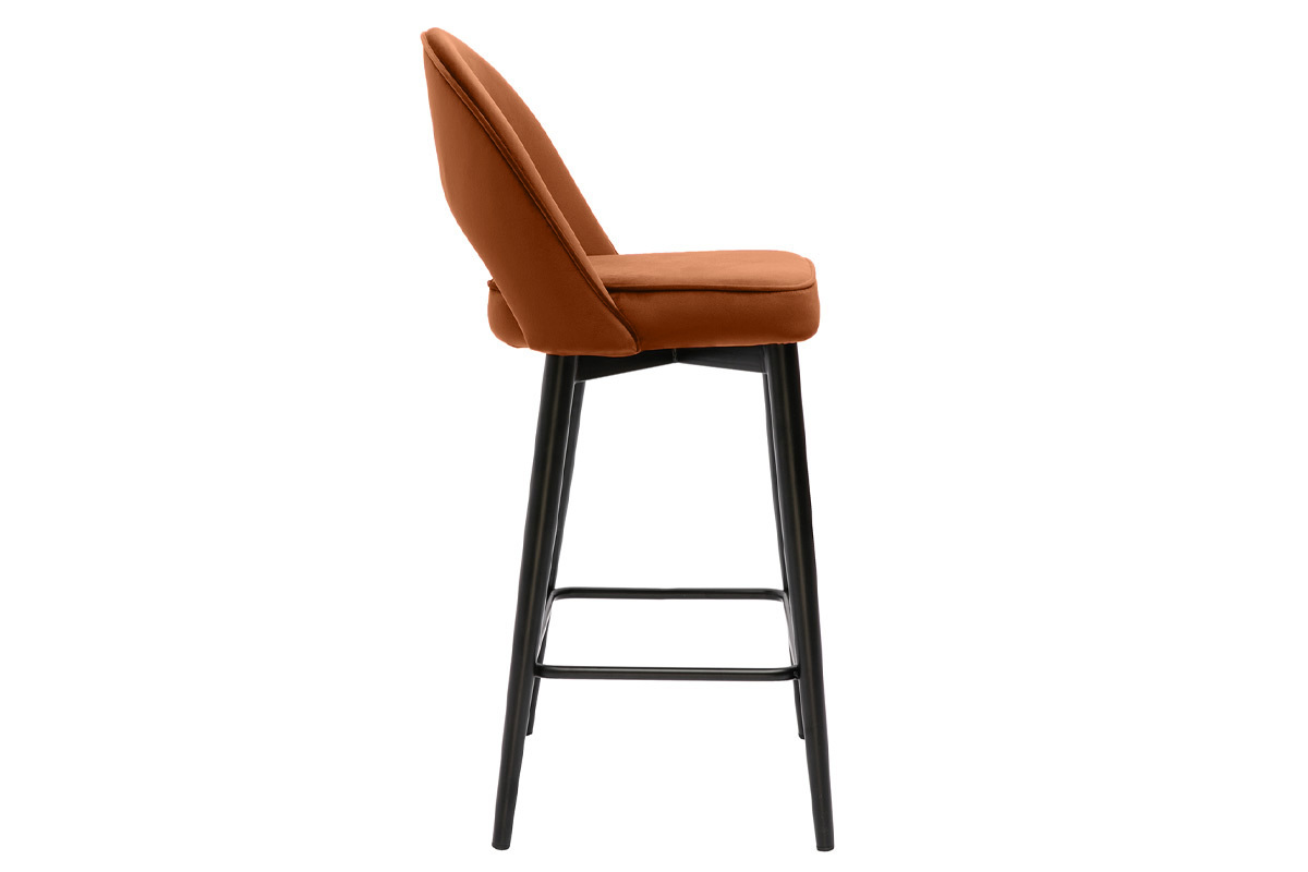 Tabouret de bar design en velours terre brle et mtal H69 cm BELLEROSE