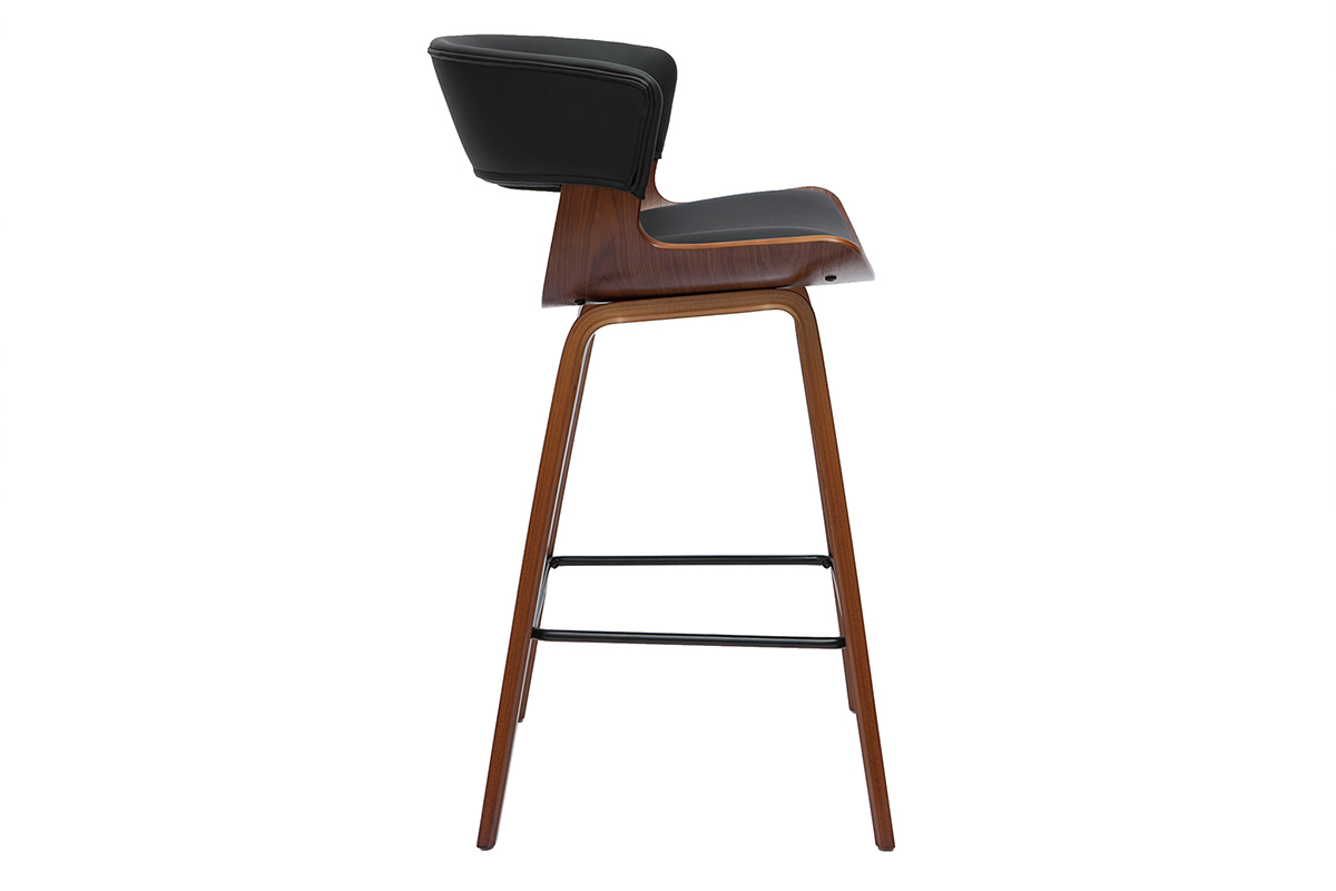 Tabouret de bar design noir et bois fonc H65 cm SYRAH