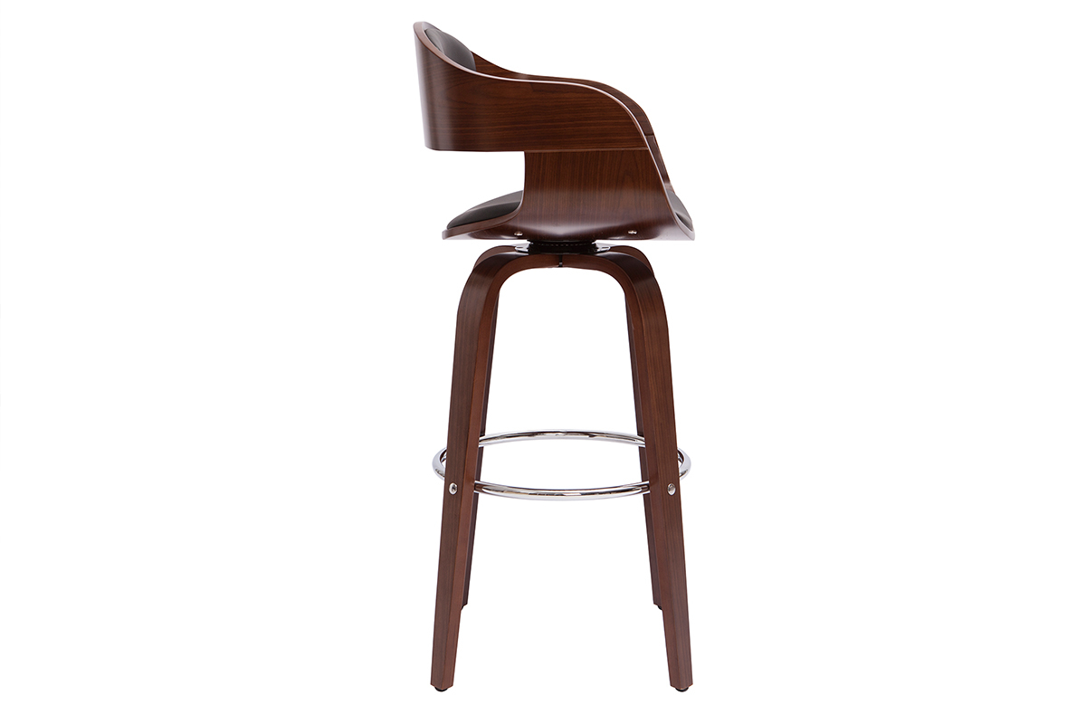 Tabouret de bar design noir et bois fonc noyer H65 cm pivotant 360 GAO