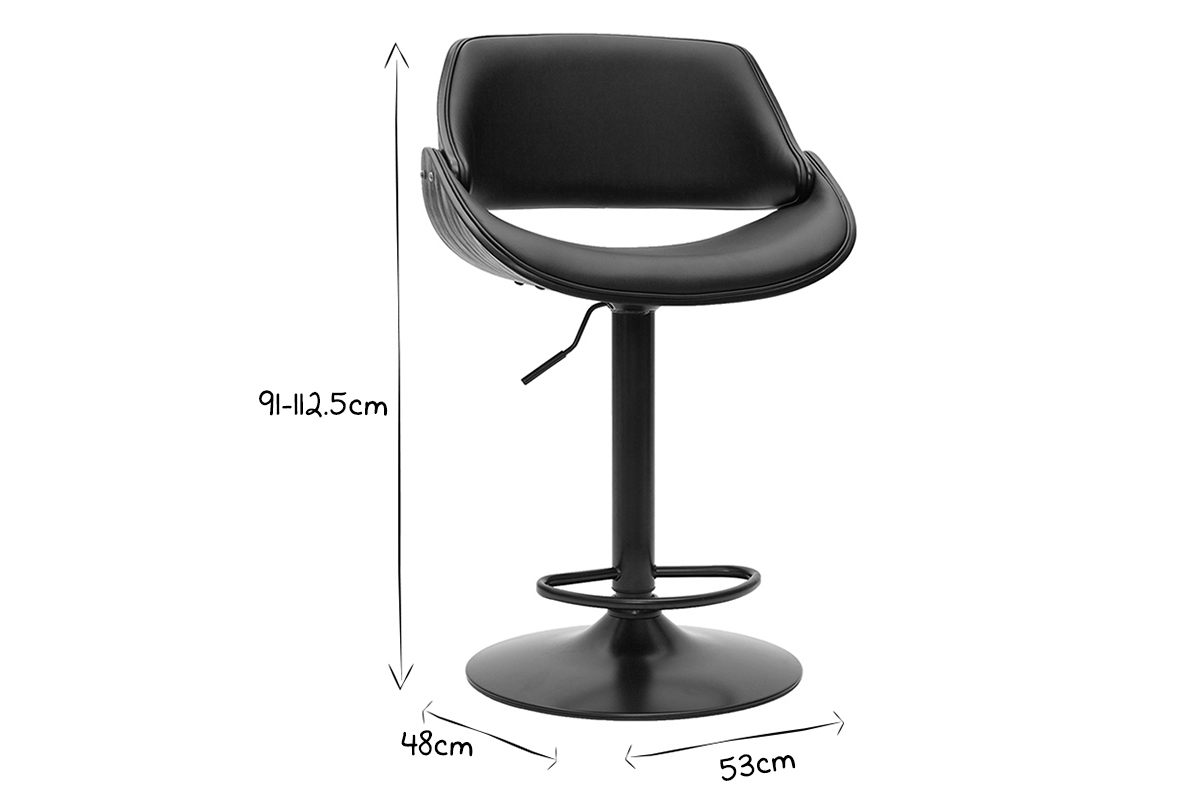 Tabouret de bar design noir rglable pivotant 360 CLASH