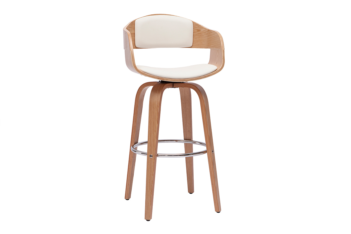 Tabouret de bar design pivotant blanc et bois clair H65 cm GAO