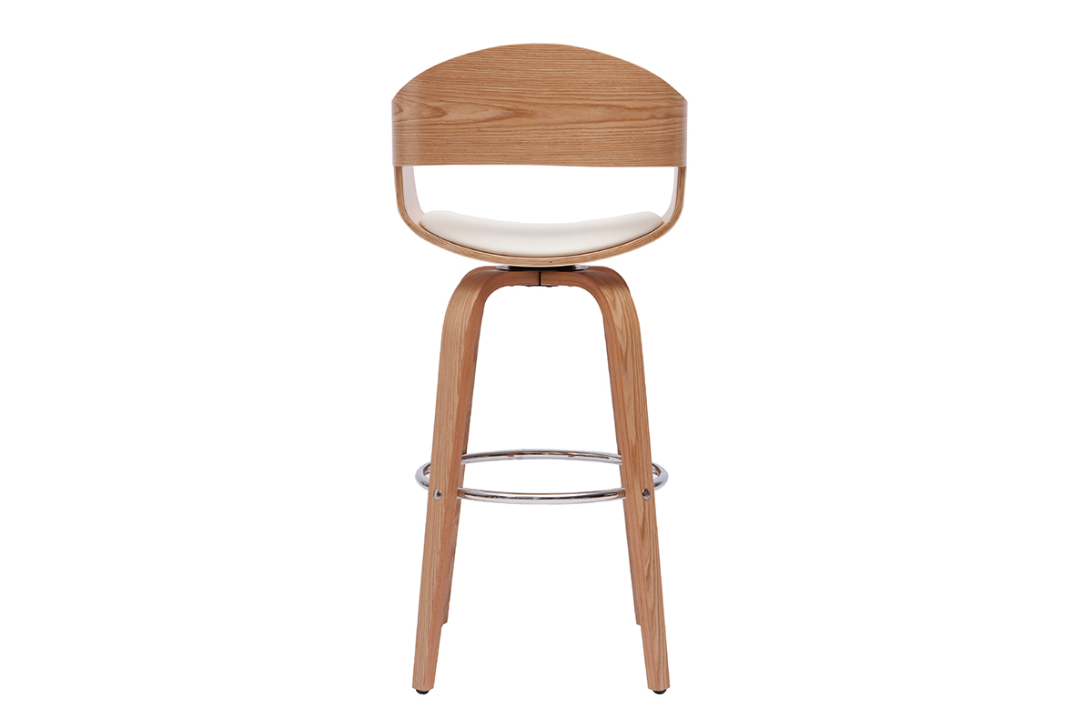 Tabouret de bar design pivotant blanc et bois clair H65 cm GAO