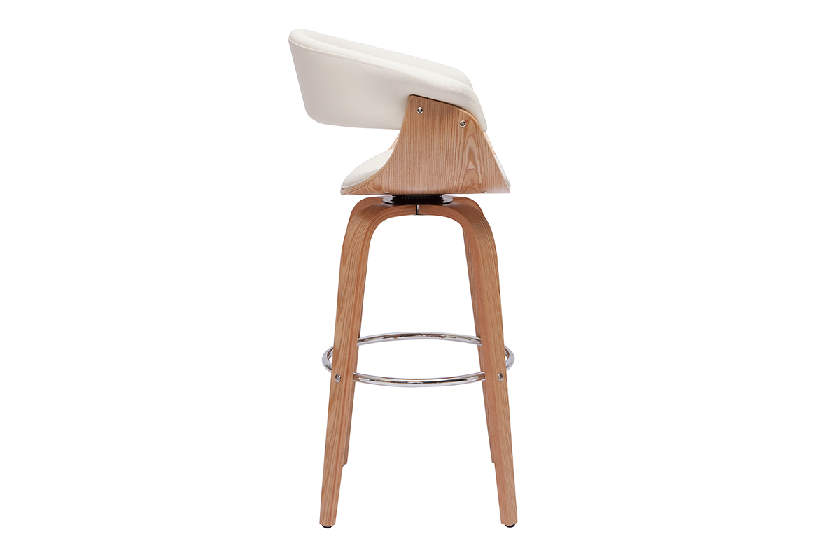 Tabouret de bar design pivotant blanc et bois clair H67 cm OKTAV