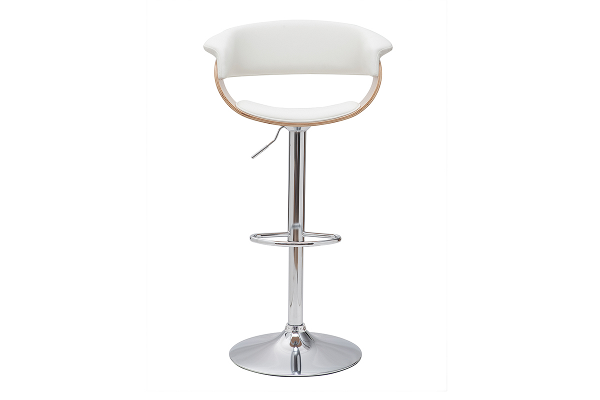 Tabouret de bar design rglable blanc et bois clair OKTAV