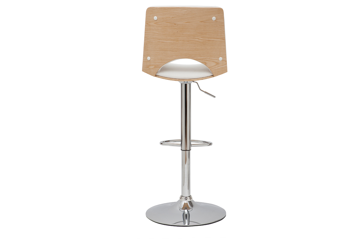 Tabouret de bar design rglable blanc et bois clair PANACH