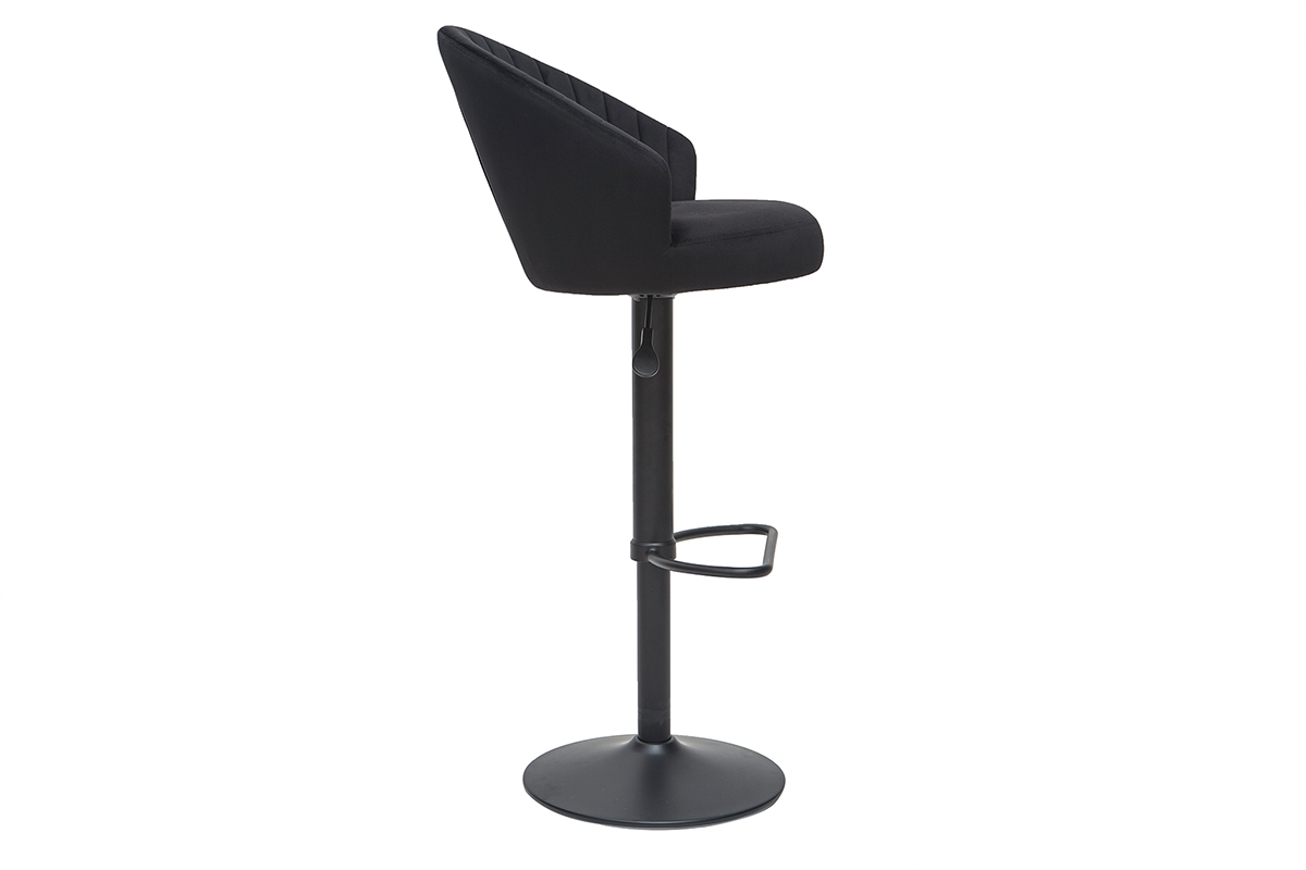 Tabouret de bar design rglable et pivotant en velours noir IZAAC