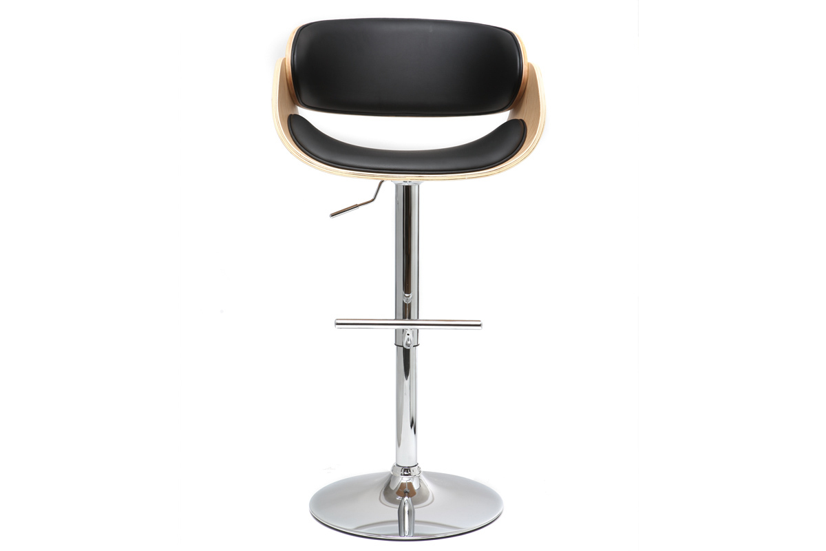 Tabouret de bar design rglable noir et bois clair BENT