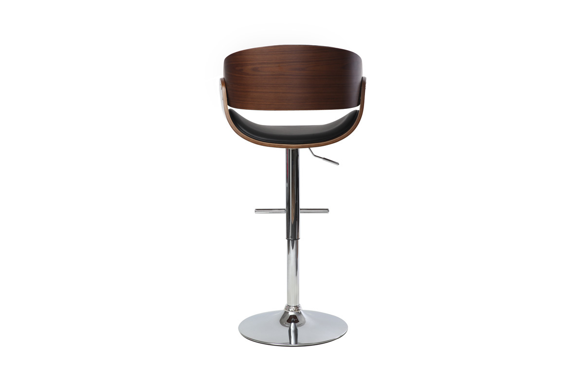 Tabouret de bar design rglable noir et bois fonc BENT