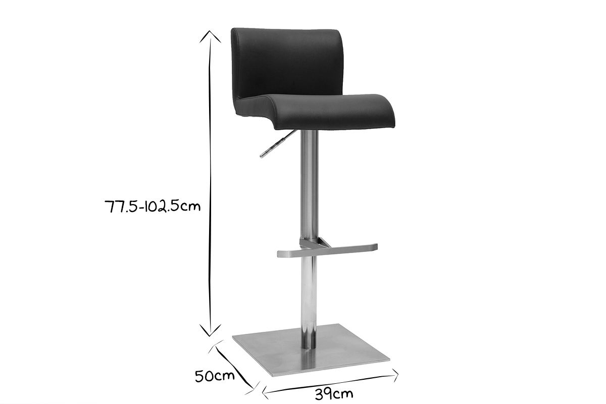 Tabouret de bar design rglable noir et inox bross SHEINA