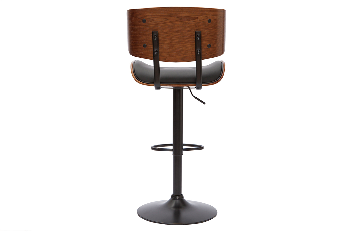 Tabouret de bar design rglable pivotant 360 noir et bois fonc BASILE