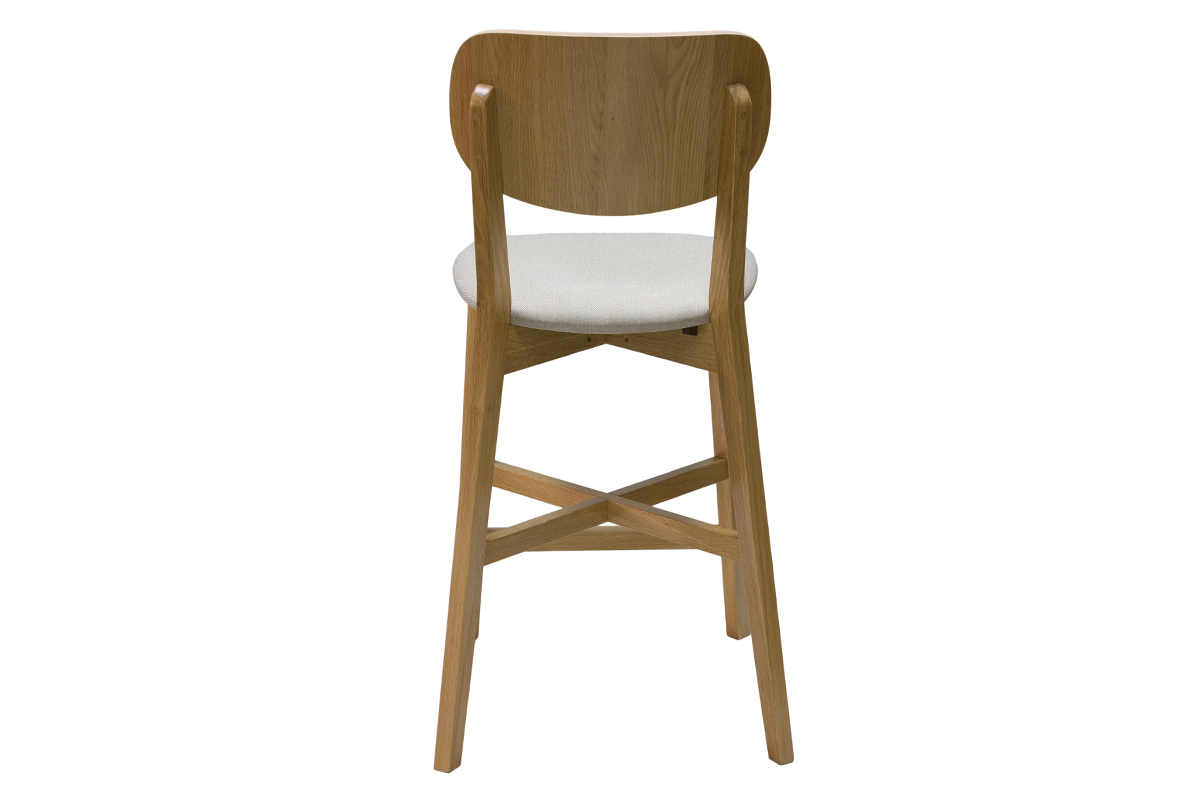 Tabouret de bar en bois clair chne massif et tissu beige H65 cm LUCIA