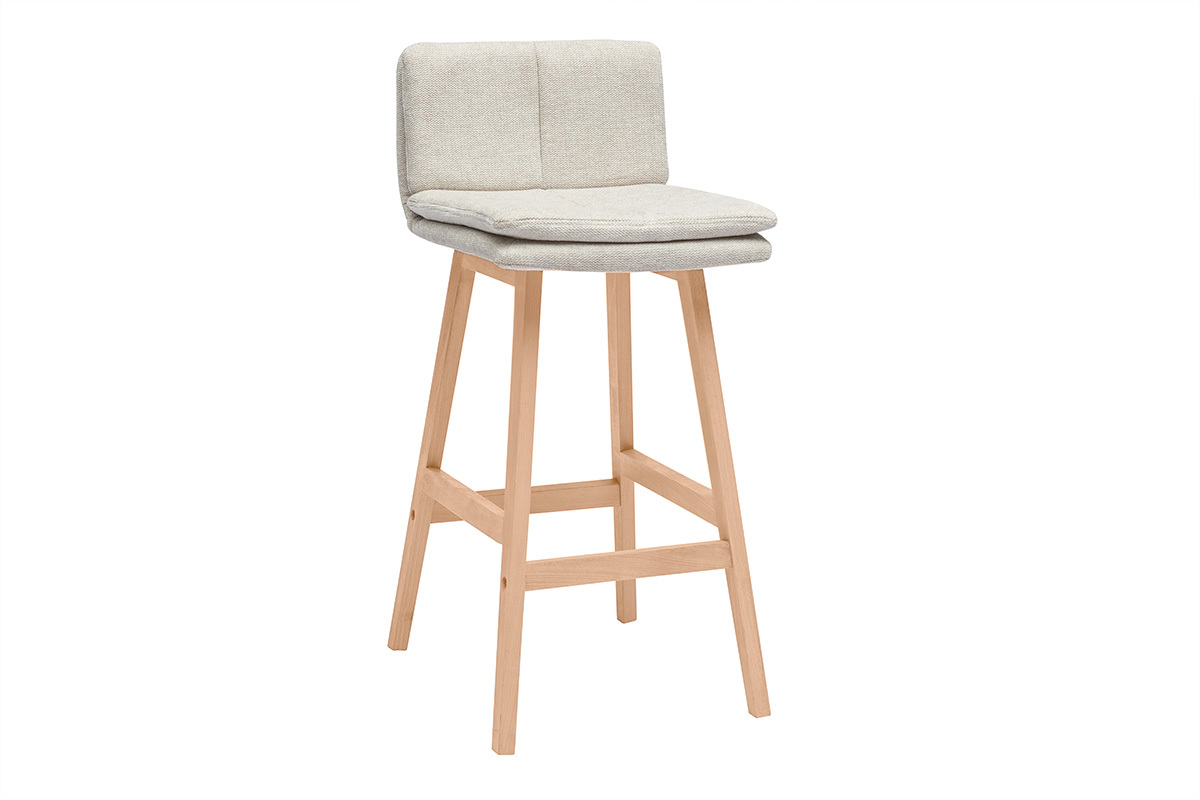 Tabouret de bar en tissu effet velours textur beige et bois (lot de 2) JOAN