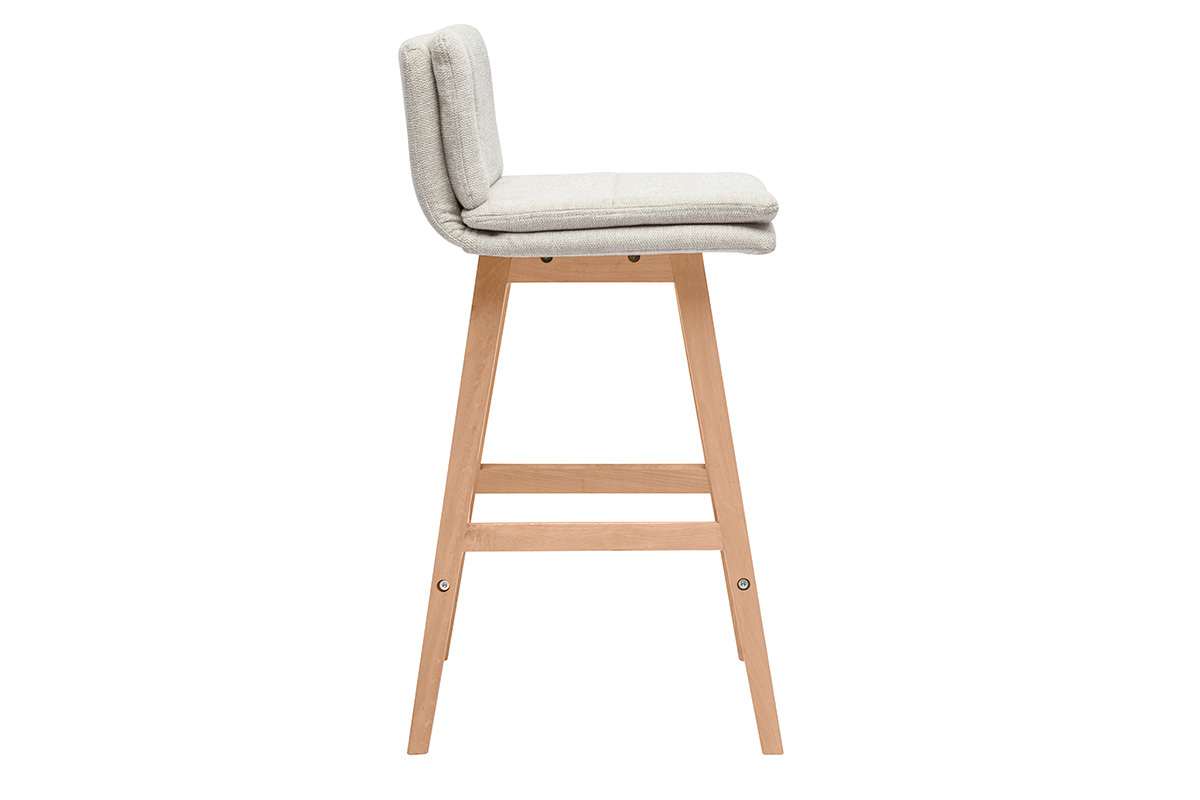 Tabouret de bar en tissu effet velours textur beige et bois (lot de 2) JOAN