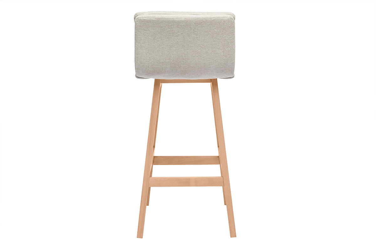 Tabouret de bar en tissu effet velours textur beige et bois (lot de 2) JOAN