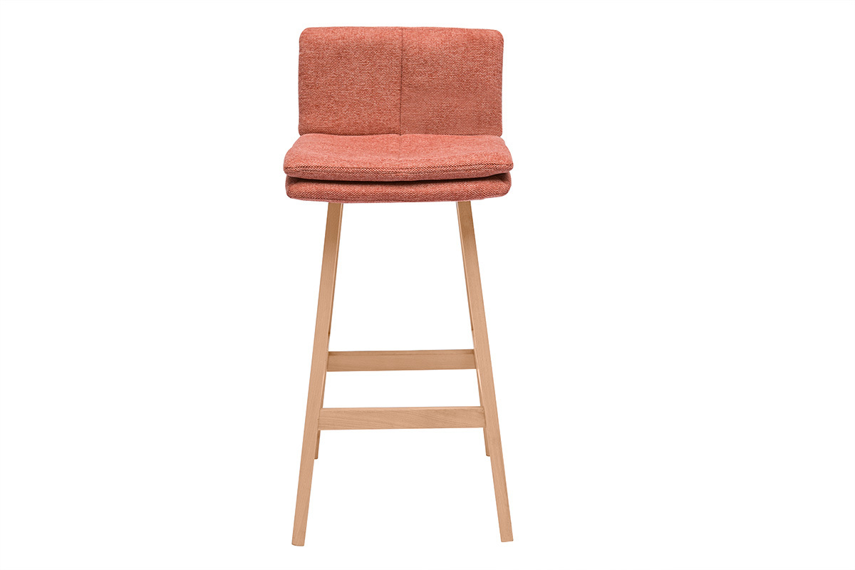 Tabouret de bar en tissu effet velours textur terracotta et bois (lot de 2) JOAN