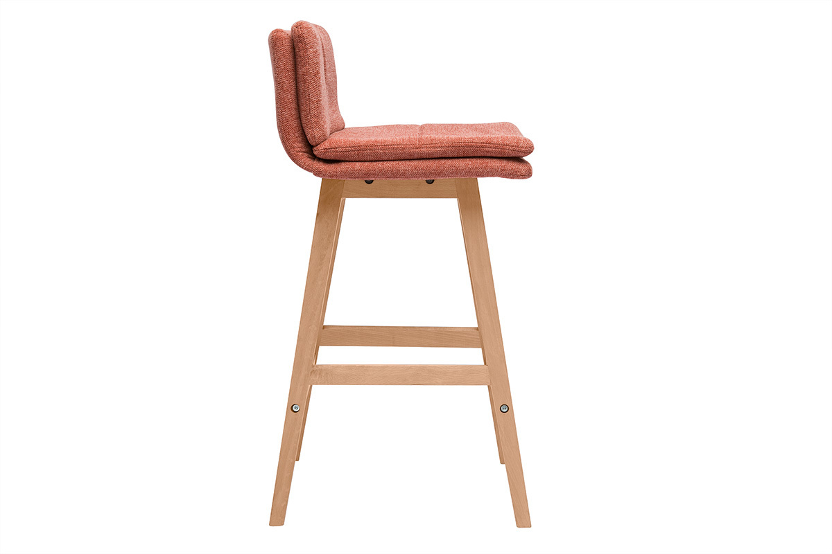 Tabouret de bar en tissu effet velours textur terracotta et bois (lot de 2) JOAN