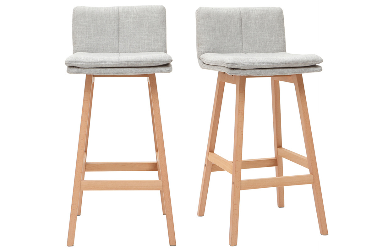 Tabouret de bar en tissu gris perle et bois (lot de 2) JOAN